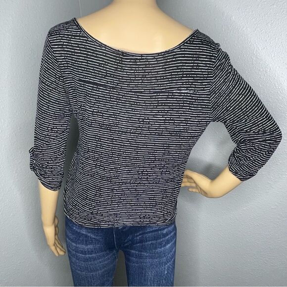 Charlotte Russe 3/4 Sleeve Horizontal Stripe Blouse Scoop Neck Black White Med - Picture 6 of 9